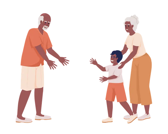 Grand-mère présentant son petit-fils à son grand-père  Illustration