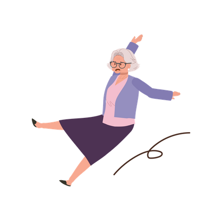 Une grand-mère âgée glisse dehors  Illustration