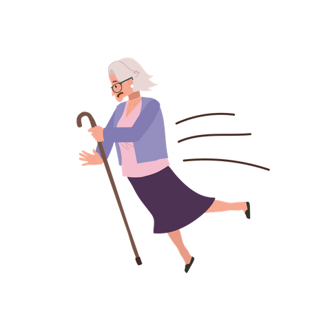 Une grand-mère âgée glisse dehors  Illustration