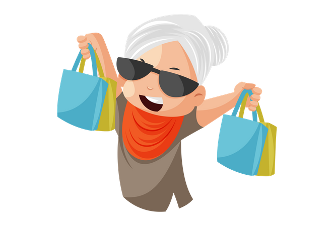 Grand-mère tient des sacs à provisions à la main  Illustration