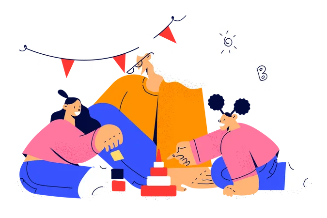 Grand mother and grand children playing to gether  Illustration