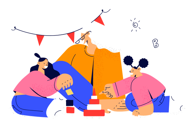 Grand mother and grand children playing to gether  Illustration