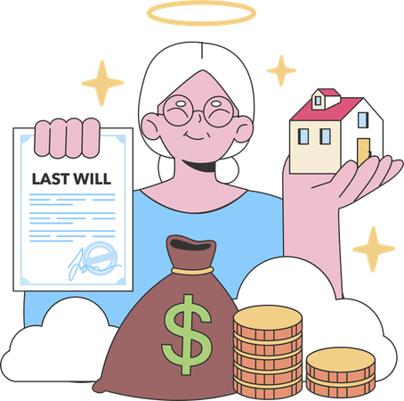 Grand mother having last will of property  Illustration