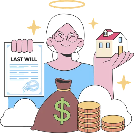 Grand mother having last will of property  Illustration