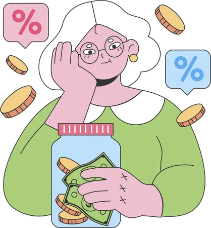 Grand mother thinking about savings  Illustration