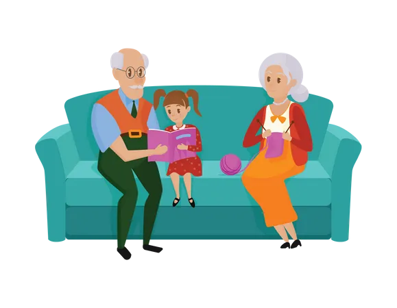 Grand parents with grand daughter  Illustration