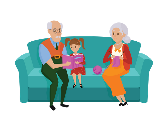 Grand parents with grand daughter  Illustration
