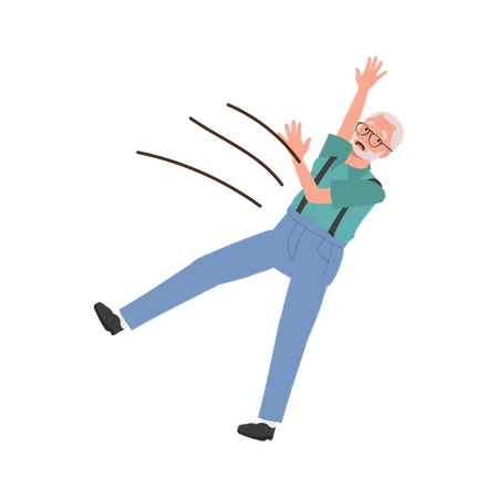 Un grand-père âgé glisse à l'extérieur, glissade accidentelle  Illustration