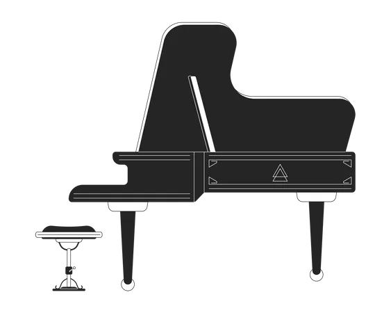 Grand Piano With Bench Black And White 2 D Line Cartoon Object Musical Instrument Fortiepiano Isolated Vector Outline Item Symphony Philharmonic Keys Pianoforte Monochromatic Flat Spot Illustration Illustration