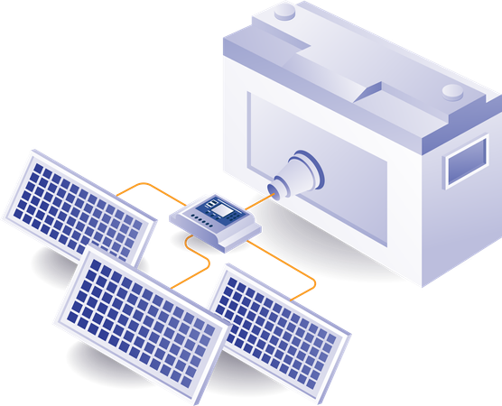 Grand réseau de batteries pour stocker l’énergie des panneaux solaires  Illustration