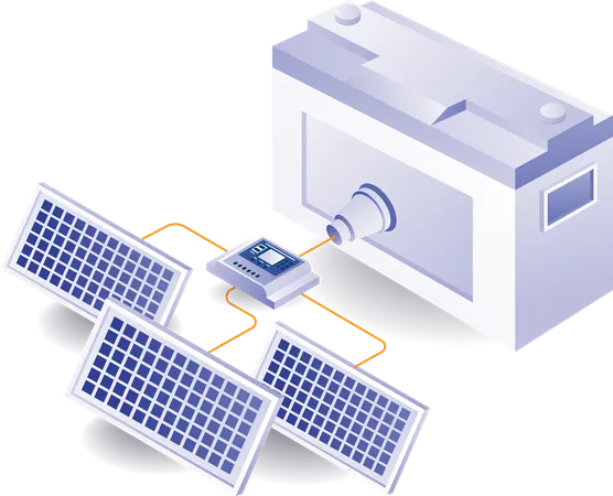 Grand réseau de batteries pour stocker l’énergie des panneaux solaires  Illustration