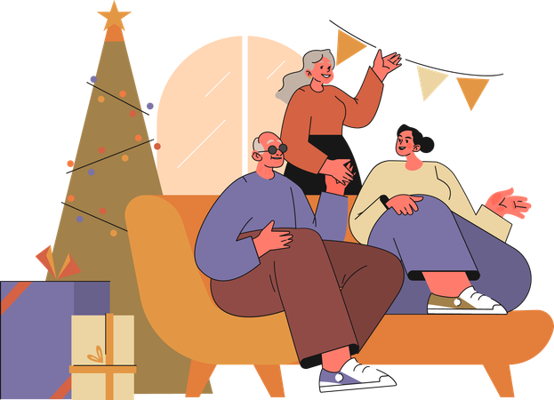 Granddaughter vising grandparents for Christmas  Illustration