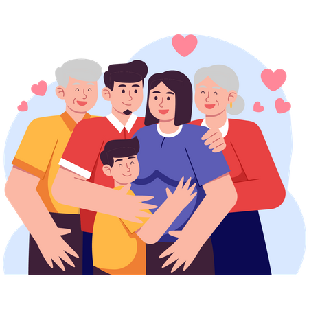 Grande famille heureuse avec amour  Illustration