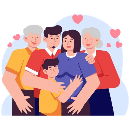 Grande famille heureuse avec amour  Illustration