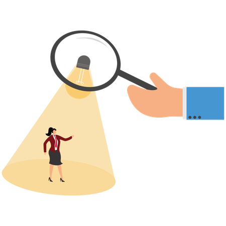 De grandes mains avec une loupe embauchant et recrutant des employés  Illustration