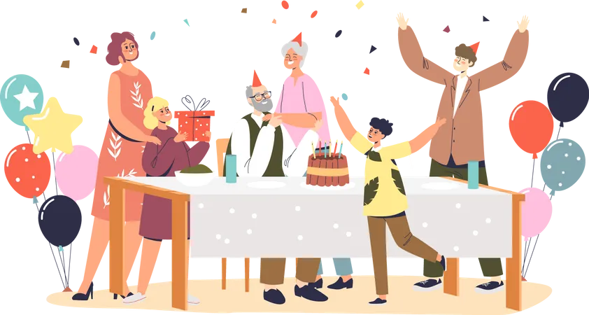 Grandfather birthday celebration Illustration