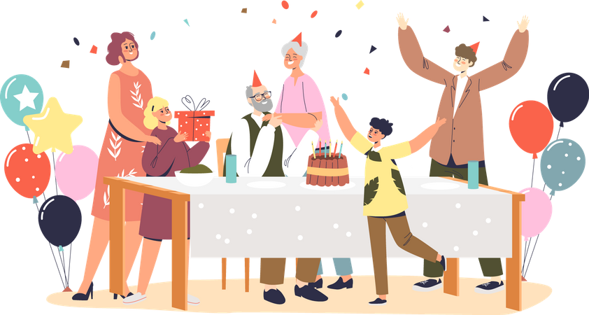 Grandfather birthday celebration  Illustration