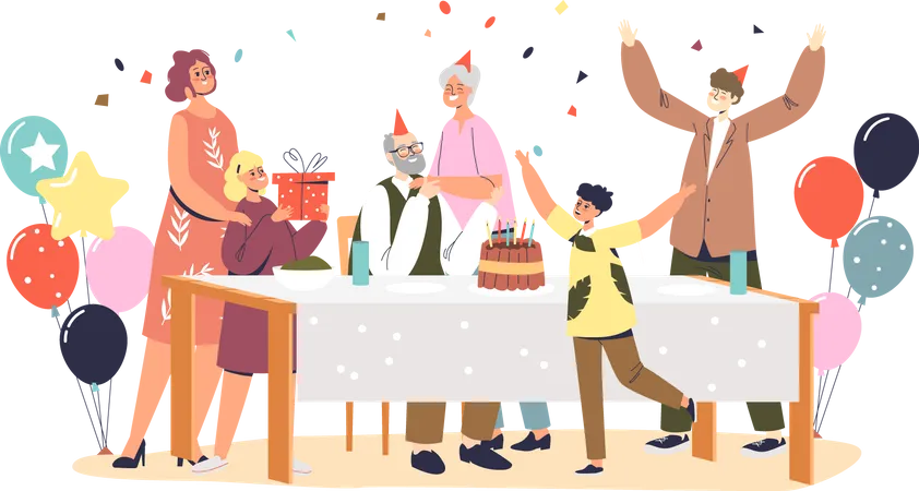 Grandfather birthday celebration  Illustration