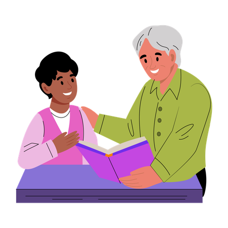 Grandfather doing Storytelling  Illustration