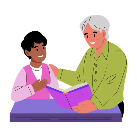 Grandfather doing Storytelling  Illustration
