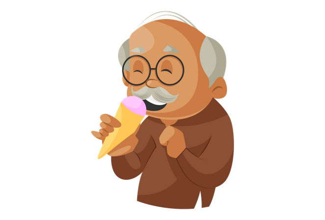 Grandfather Eating Ice-cream corn Illustration