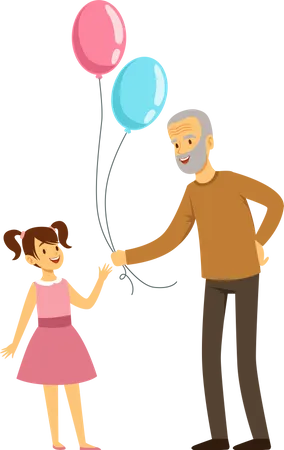 Grandfather giving balloon to girl Illustration