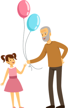 Grandfather giving balloon to girl  Illustration