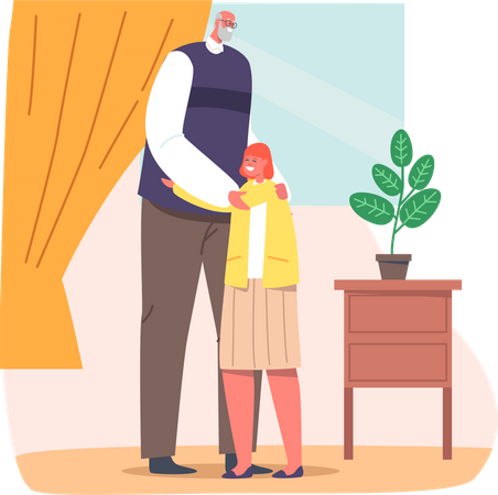 Grandfather Hugging Girl  Illustration