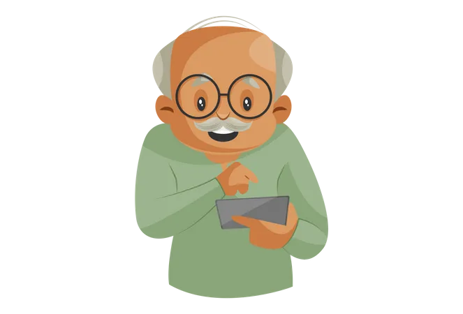Grandfather Operating Smartphone Illustration