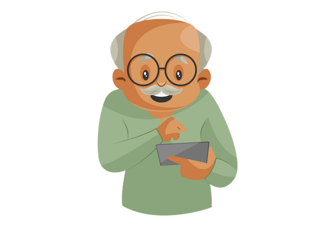 Grandfather Operating Smartphone  Illustration