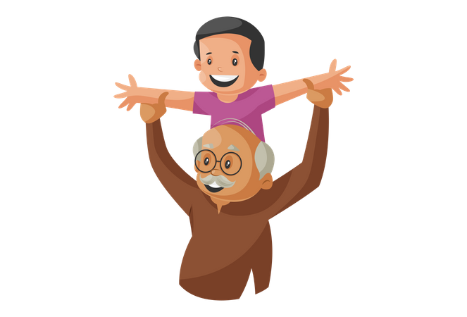 Grandfather Playing with Grandson  Illustration