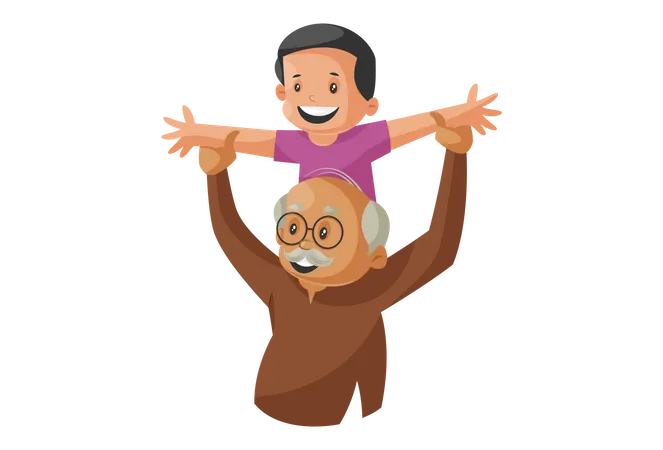 Grandfather Playing with Grandson  Illustration