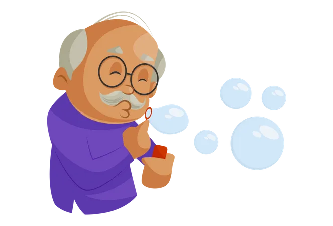 Grandfather playing with soap bubbles Illustration