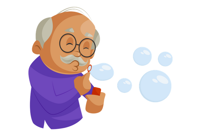 Grandfather playing with soap bubbles  Illustration