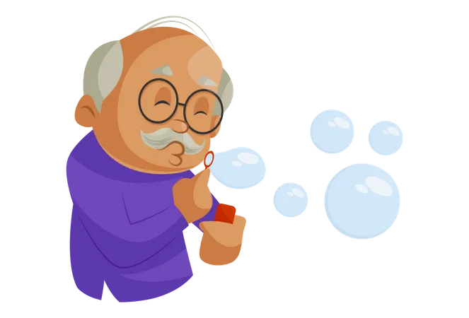 Grandfather playing with soap bubbles  Illustration