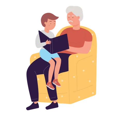 Grandfather reading book for son  Illustration
