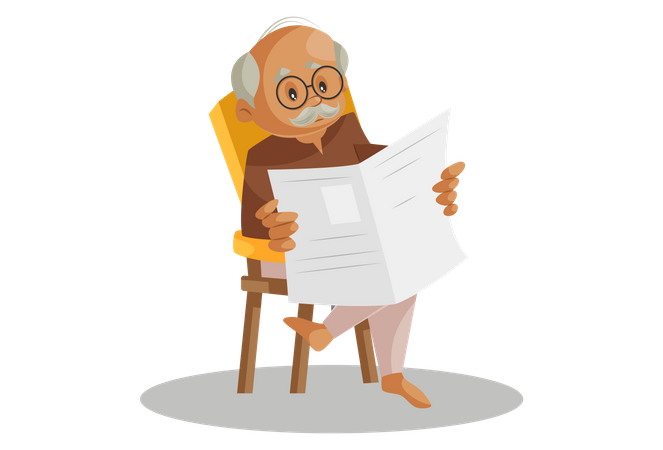 Grandfather Reading Newspaper while seating on chair  Illustration