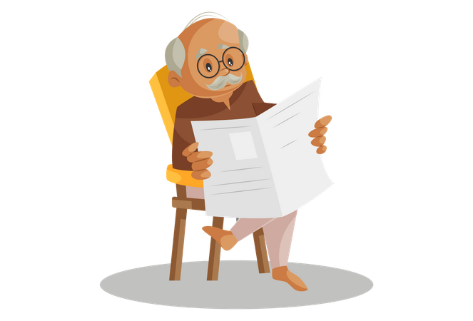 Grandfather Reading Newspaper while seating on chair  일러스트레이션