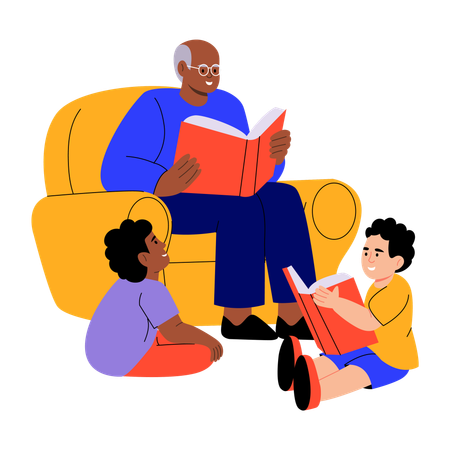 Grandfather reading storybook for grand child  Illustration