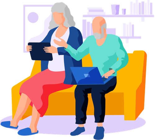 Grandfather typing on laptop  Illustration