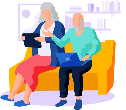 Grandfather typing on laptop  Illustration