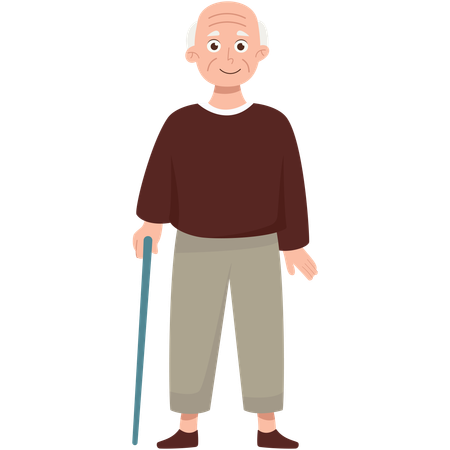 Grandfather using his cane  Illustration