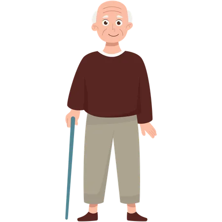 Grandfather using his cane  Illustration