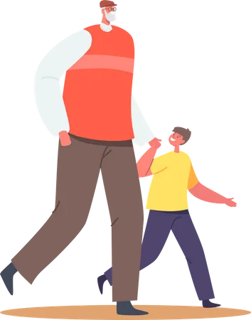 Grandfather walking with child Illustration