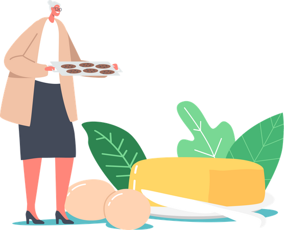 Grandma baking fresh cookies  Illustration