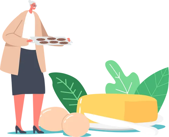 Grandma baking fresh cookies  Illustration