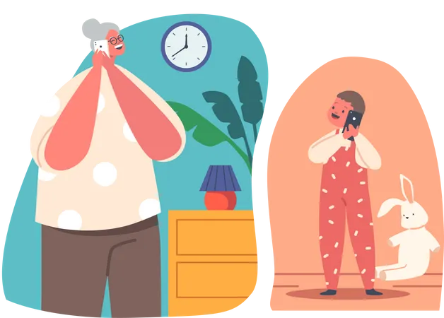 Grandma calling grandson via mobile phone  Illustration