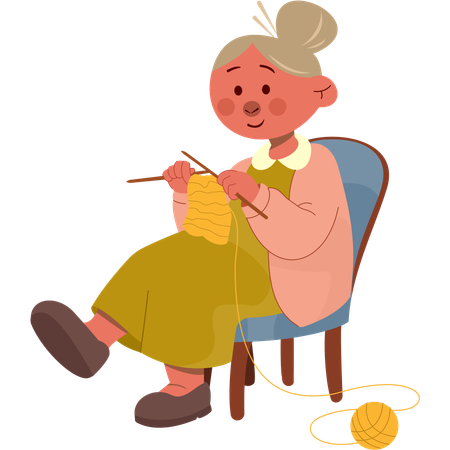 Grandma knitting scarf using wool  Illustration