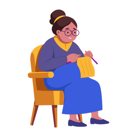 Grandma knitting woolen clothes  Illustration