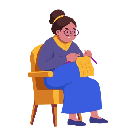 Grandma knitting woolen clothes  Illustration